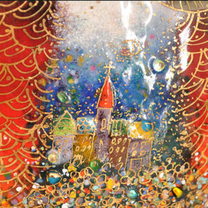 cloisonne enamel plaque of an owl