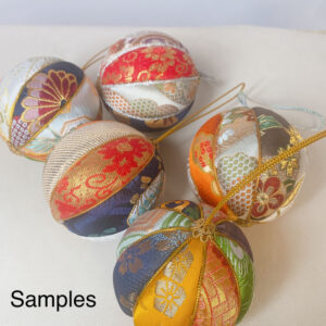 set of small 5 brocade hanging balls, 10cm (3.9 inch) japanese fabric ornaments, colorful handmade decoration, christmas tree decor
