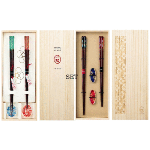 chopstick set for couples with rests – shiokaze & mankai zakura design set