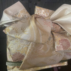decorative kimono obi art – traditional japanese bow ornament in gold & pastels