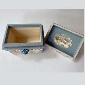 blue chirimen kimono silk covered paulownia box – japanese tea or keepsake storage