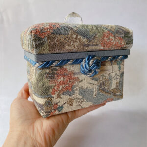 blue chirimen kimono silk covered paulownia box – japanese tea or keepsake storage