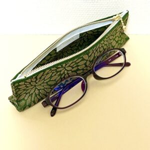 tatami border glasses case, coin case, and pen case, 3 piece set (green)