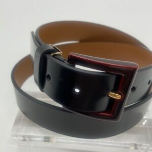 black cordovan belt with lacquered buckle
