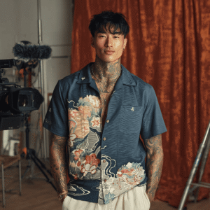 Cool Japan Kimono-Inspired Aloha Shirt (Hawaiian Shirt / Green gray)